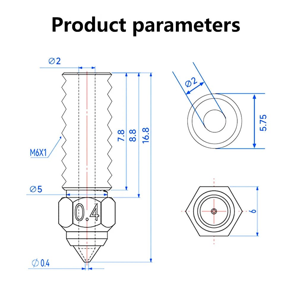1pc Ender 5 S1 / Ender 3 V3 SE High Speed M6 Copper Plated Nozzle - 0.2mm - F - M6V3N - 20 - DREMC STORE