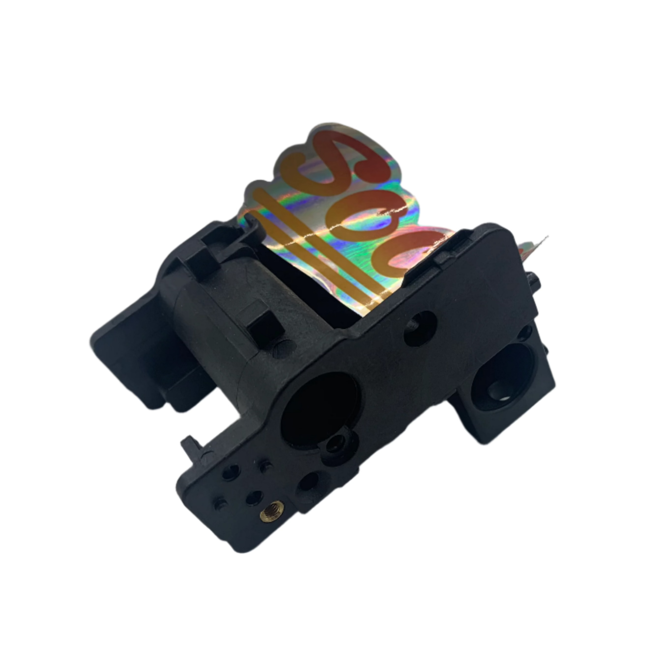 A black Creality K1 Series X Axis Toolhead Carriage with a multi-colored gear system on top.