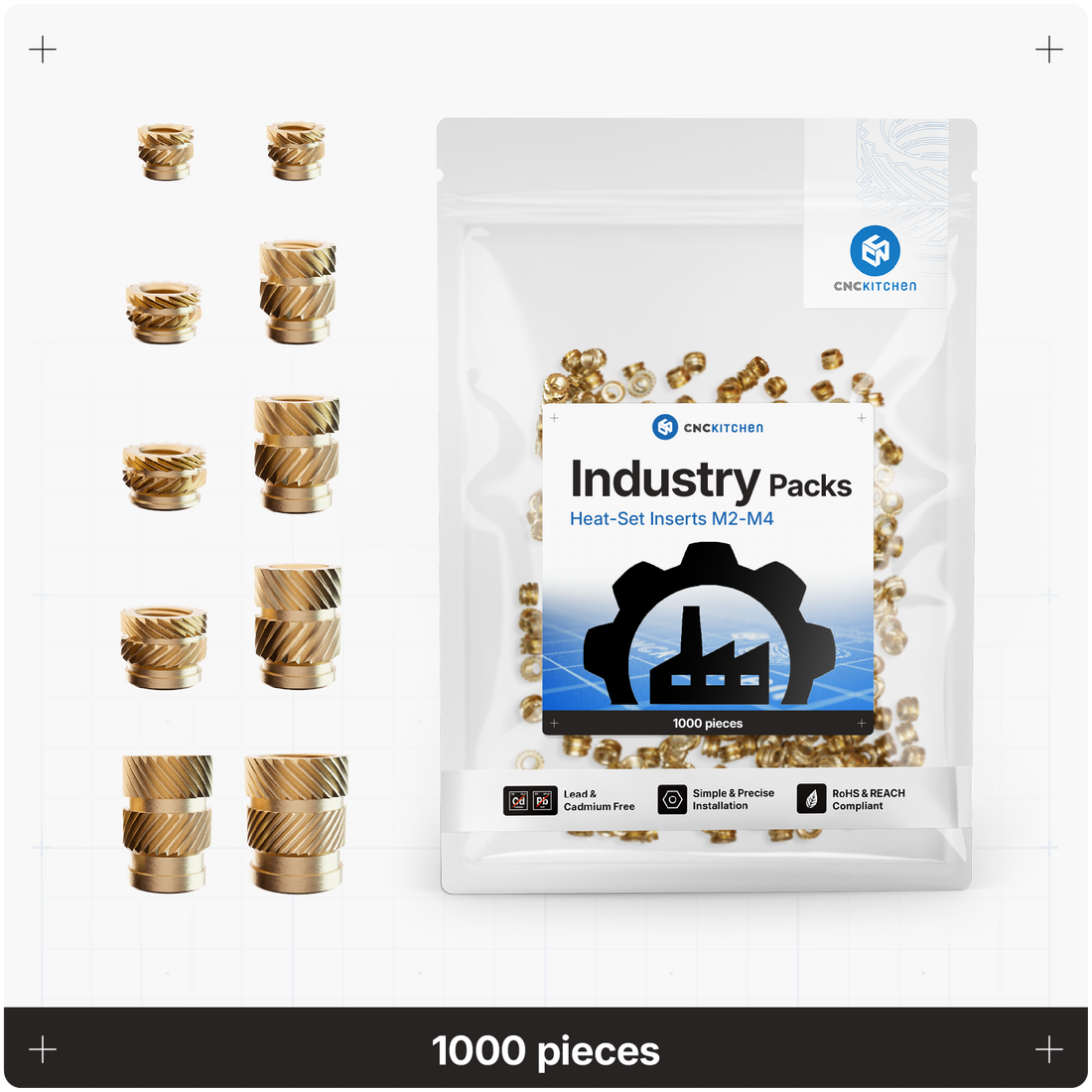 CNC Kitchen Threaded Brass Insert Industry Packs - 1000 PCS