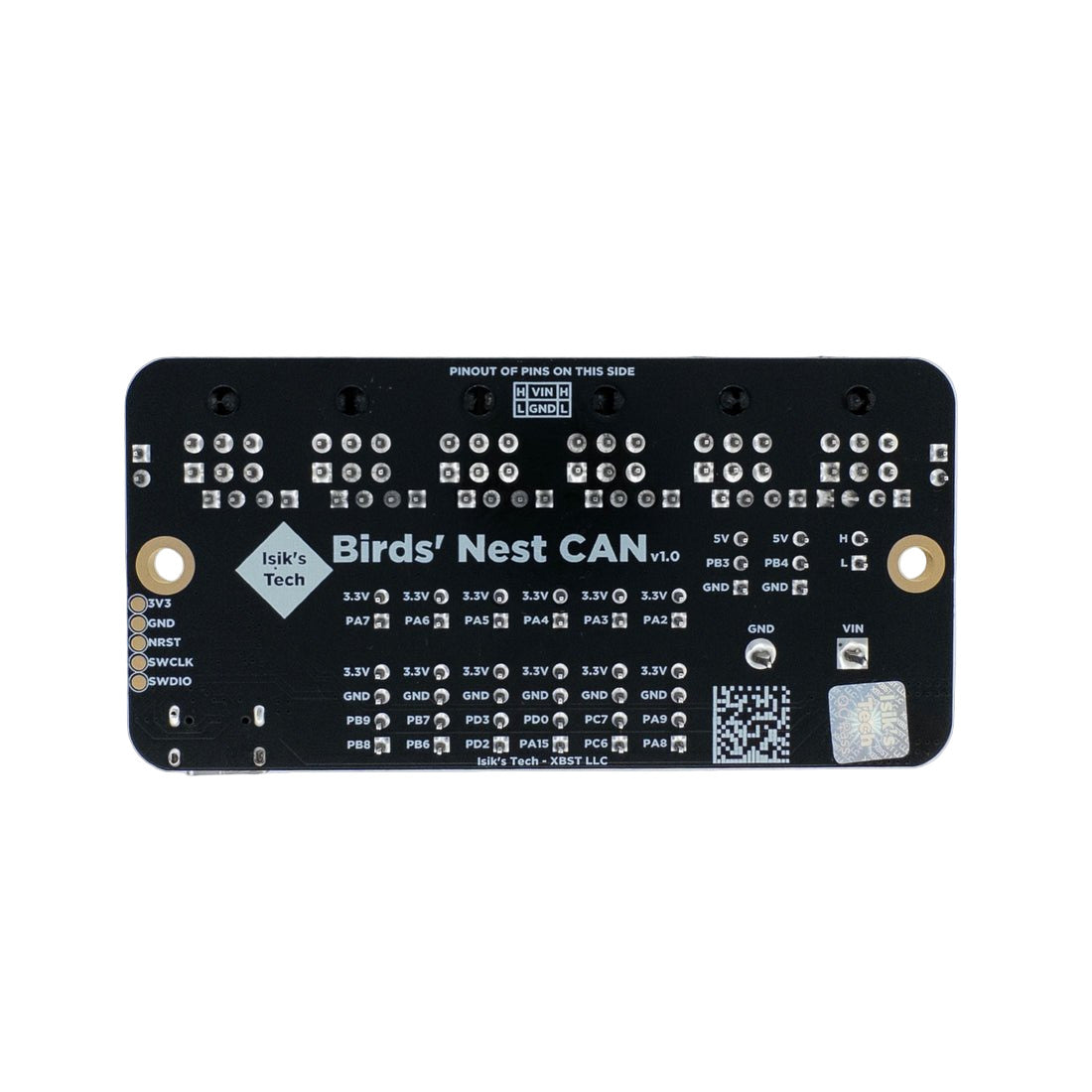 Electronic component board labeled 'Birds' Nest CAN' on a white background