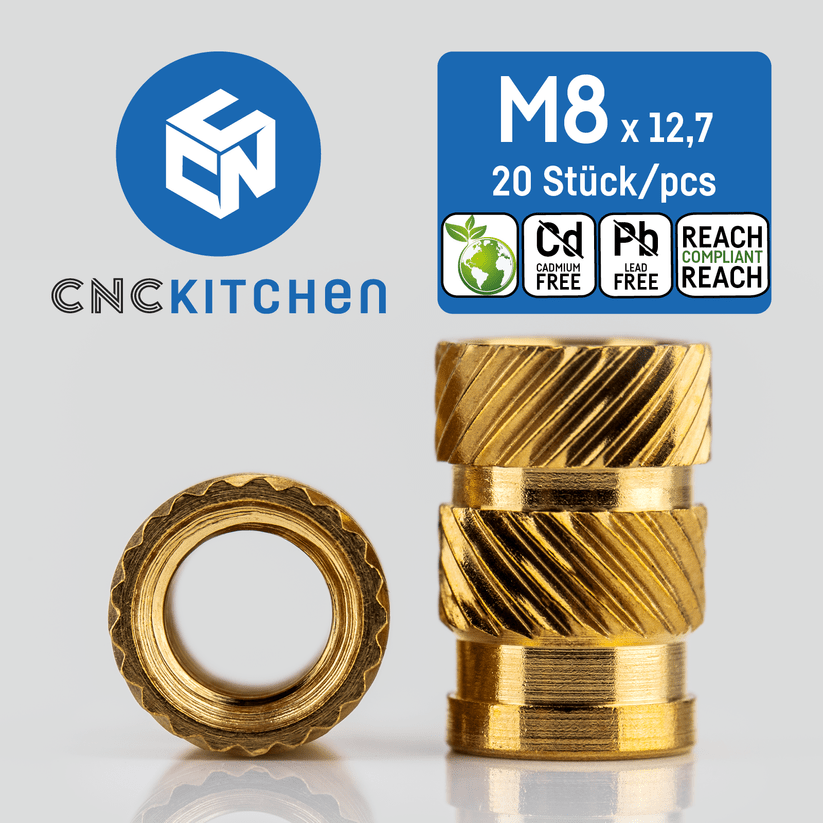 CNC Kitchen Threaded Insert M2 / M2.5 / M3 / M4 / M5 / M6 / M8 / M10 / 1.4" - M8 - 4262391010044 - DREMC STORE