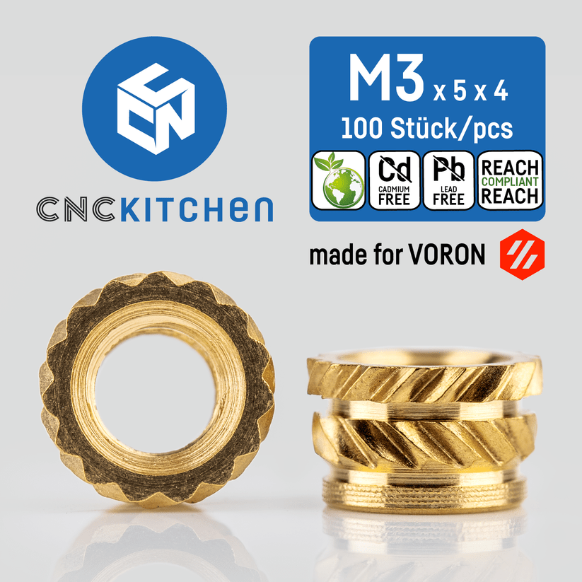 CNC Kitchen Threaded Insert M2 / M2.5 / M3 / M4 / M5 / M6 / M8 / M10 / 1.4" - M3 - 4262391010051 - DREMC STORE