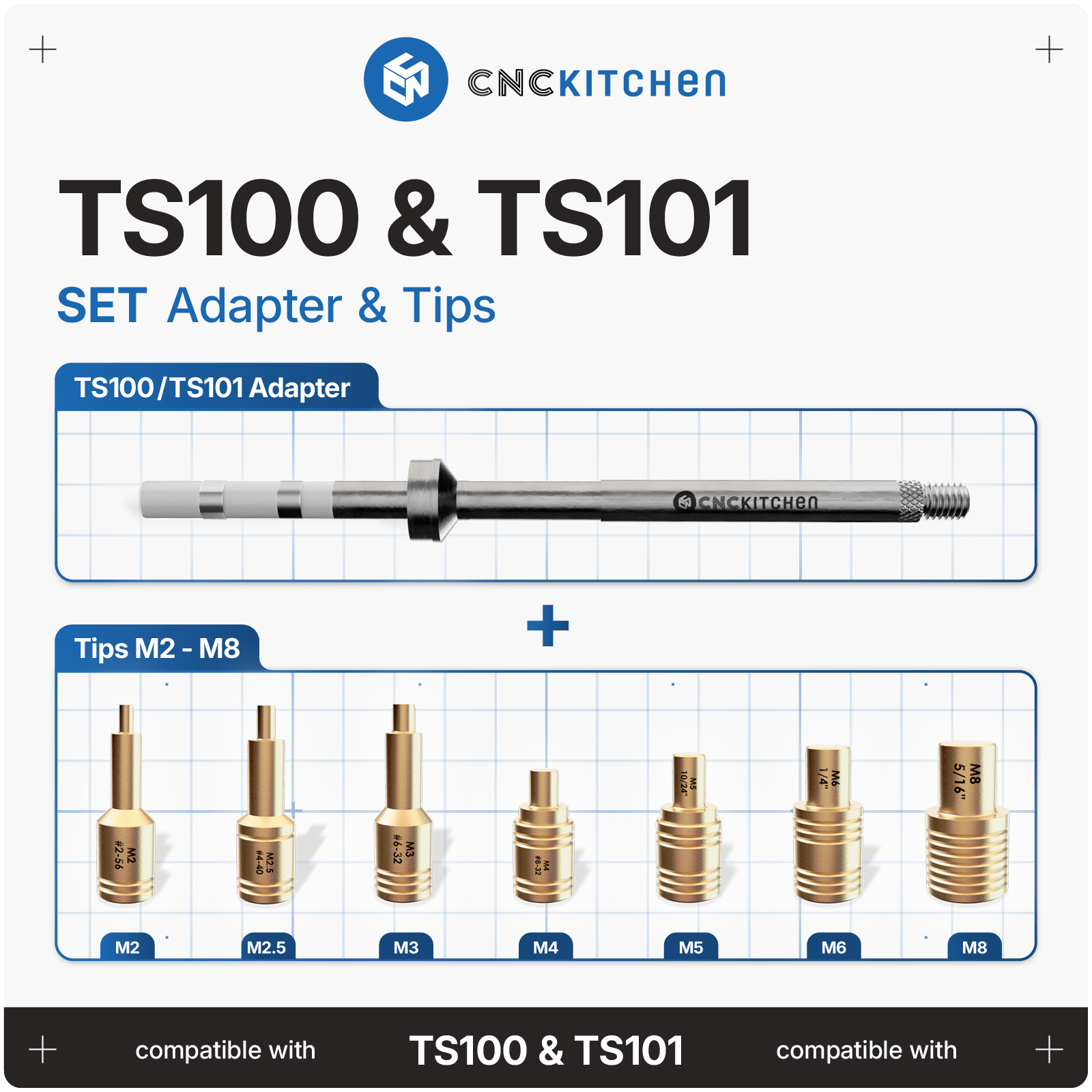 CNC Kitchen TS100/101 Soldering Adapter + Tips Set - 4262391010082+4262391010075 - DREMC STORE 3D Printing Supplies