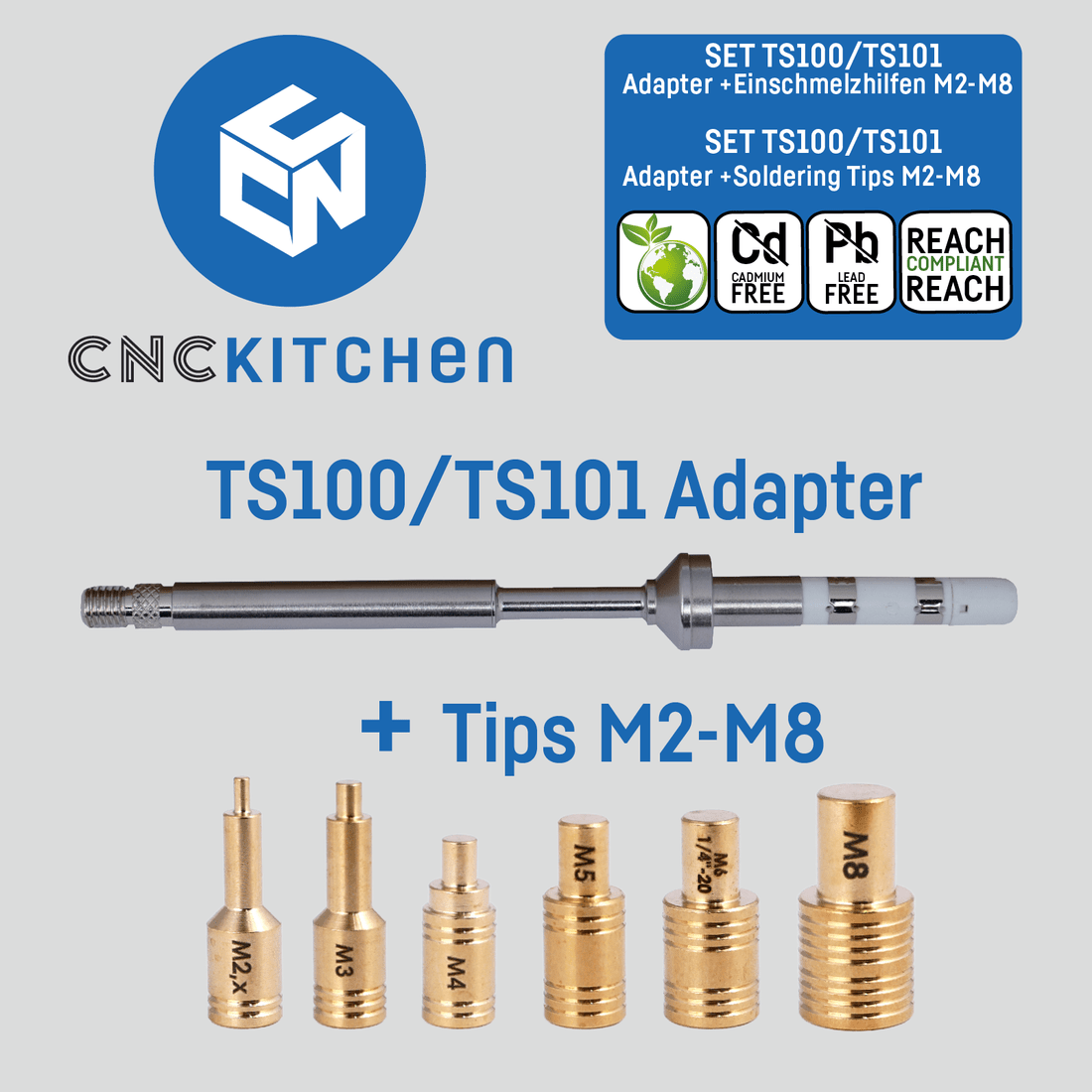 CNC Kitchen TS100/101 Soldering Adapter + Tips Set - 4262391010082+4262391010075 - DREMC STORE