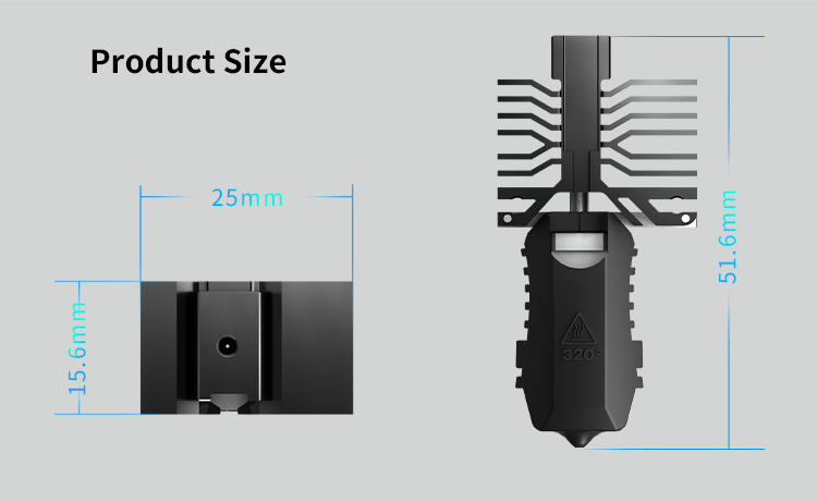 Measurement chart showing dimensions of Conch Hot End for QiDi Plus4 on a gray background