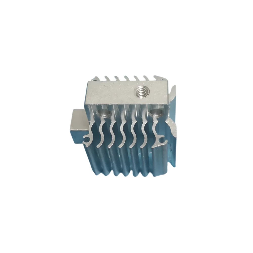 A silver replacement heat sink for Creality Ender 3 V3 / V3 Plus 3D printers, displayed against a blue background.