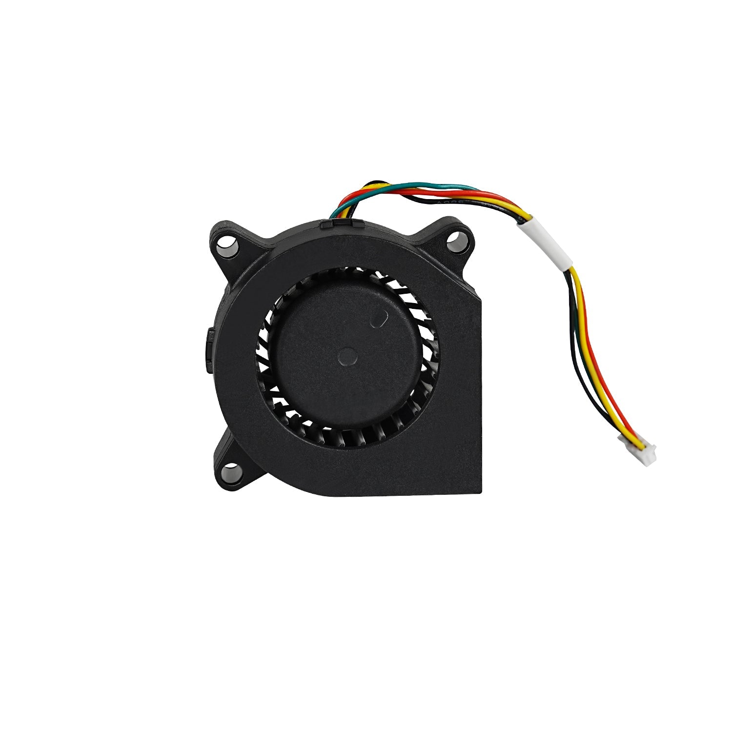 A black Creality Ender 3 V3/Plus 3010 Hotend / 4020 Part Fan with a multi-colored wire harness.