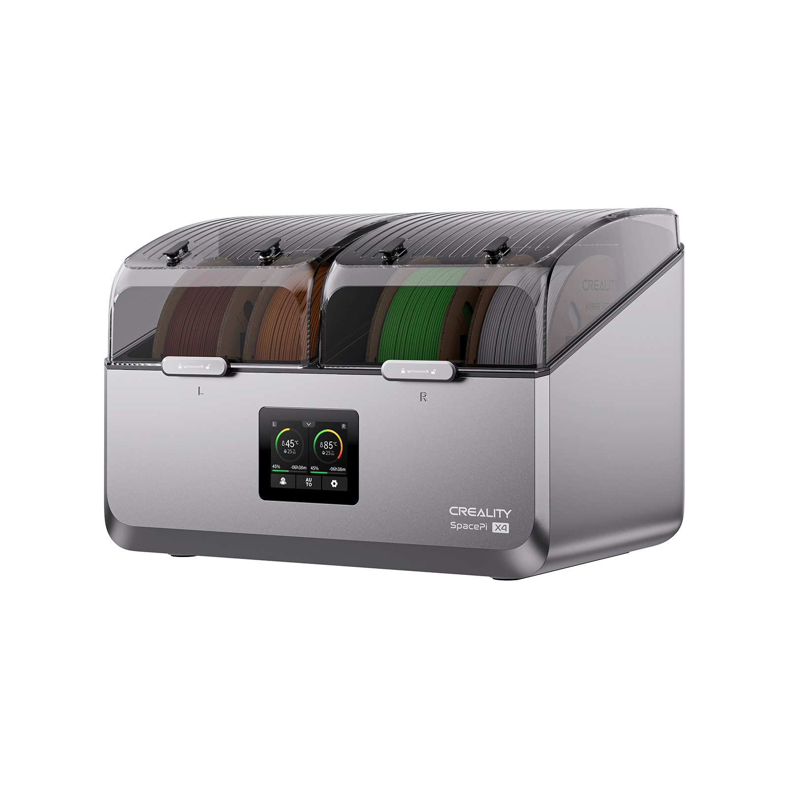 Creality SpacePi X4 Filament Dryer ISO View with filament loaded