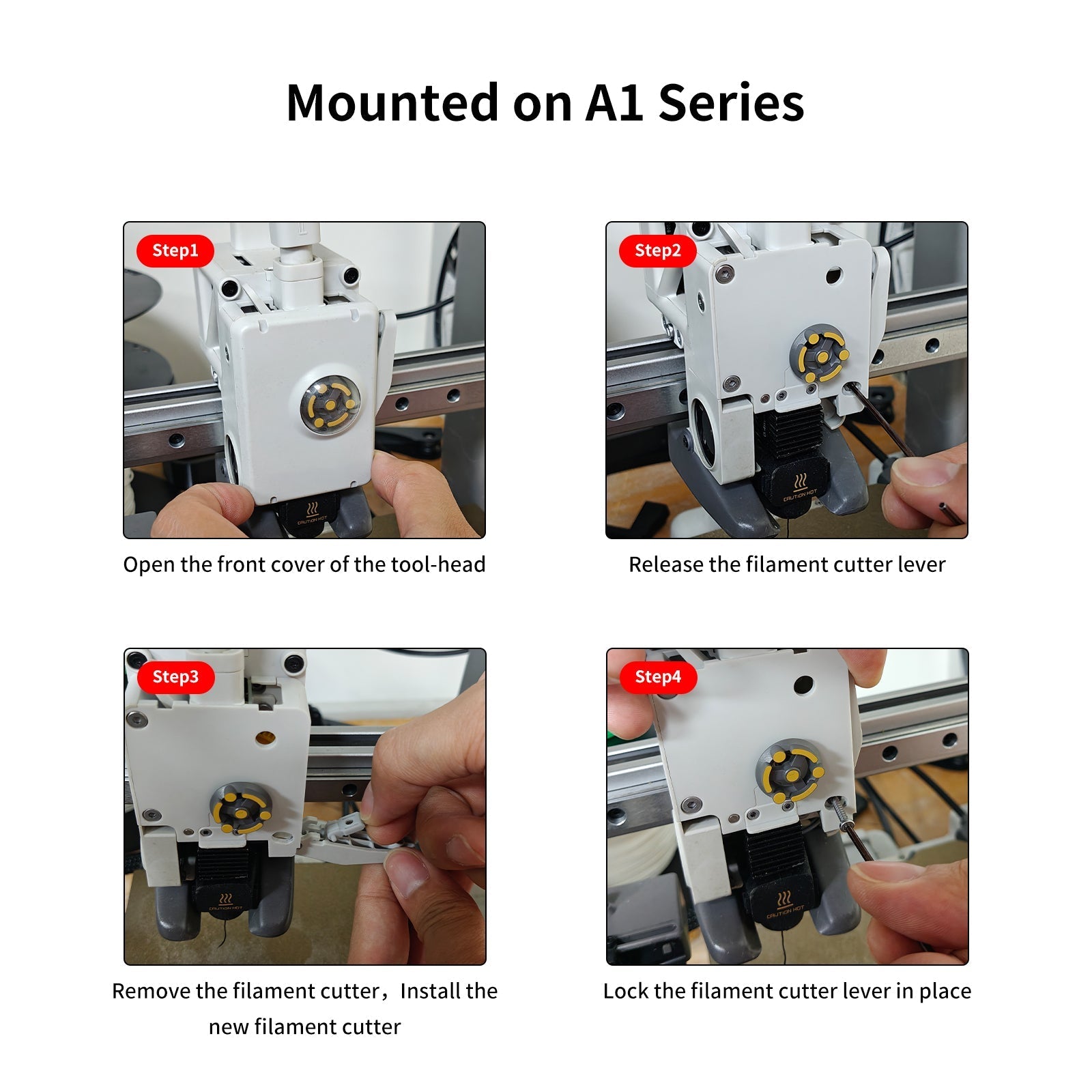 Step-by-step guide on how to install a filament cutter on an A1 series machine.