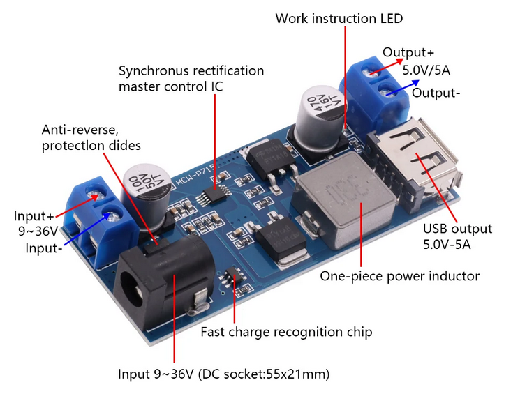 LM2596S DC-DC Power Buck Module 24V / 12V to 5V 5A