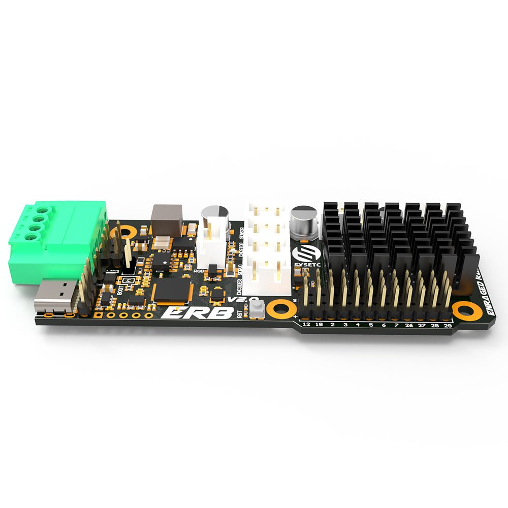 Electronic circuit board with 'ERB' branding on a white background