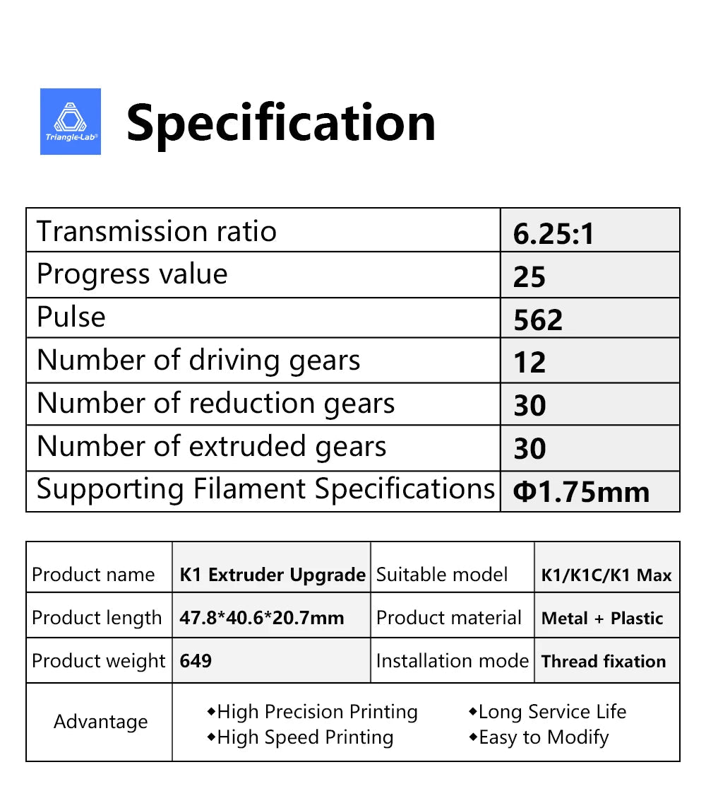 K1 Series Metal Extruder Assembly - Trianglelab - - DREMC STORE