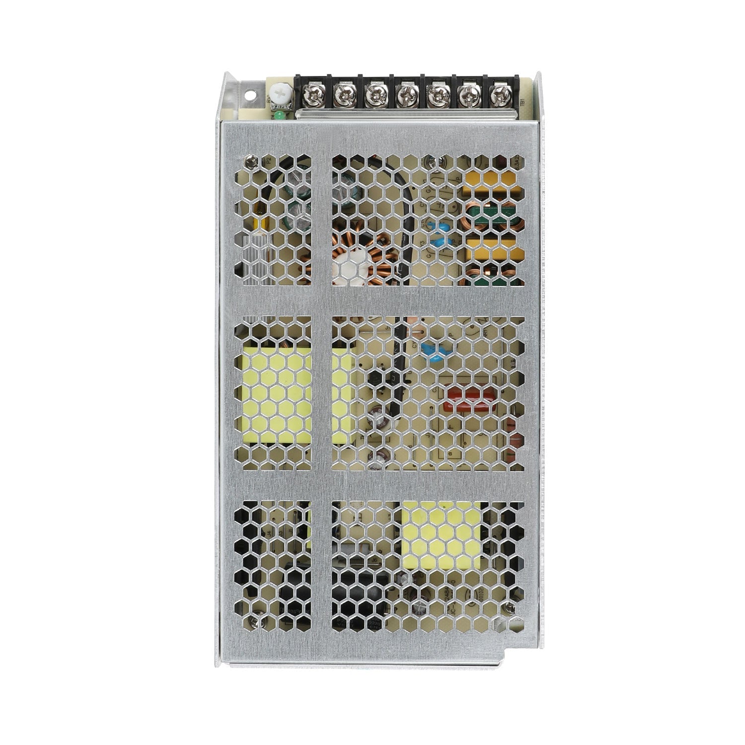 A Creality K1 Max Power Supply with a metal casing and grid pattern design, primarily in gray color.