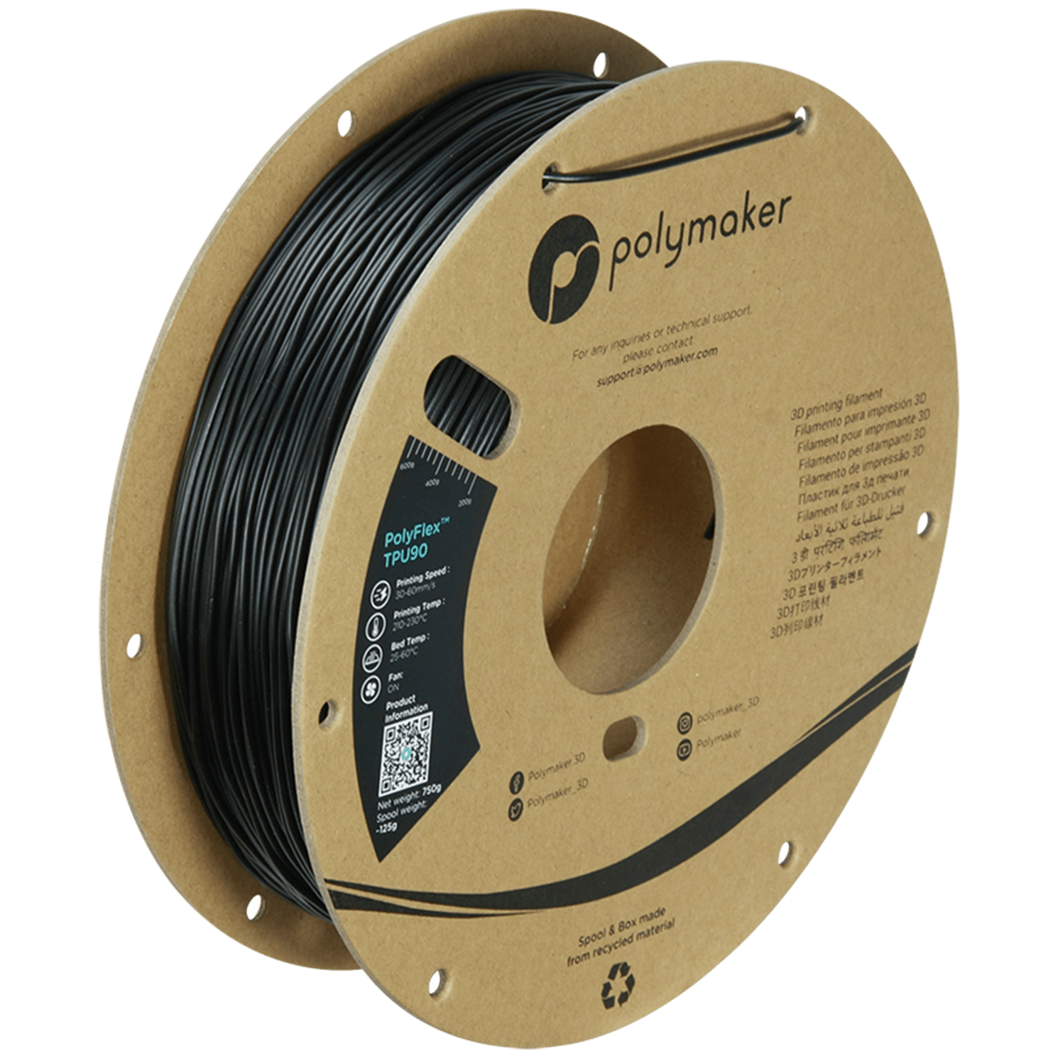 PolyFlex™ TPU90 1.75mm 750g - Black - PM70291 - DREMC STORE