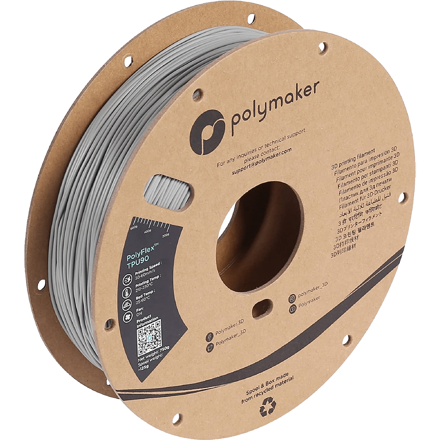 PolyFlex™ TPU90 1.75mm 750g - Grey - PM70830 - DREMC STORE