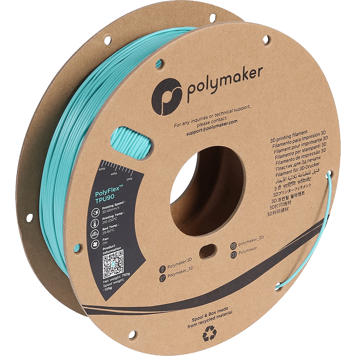 PolyFlex™ TPU90 1.75mm 750g - Teal - PM70832 - DREMC STORE