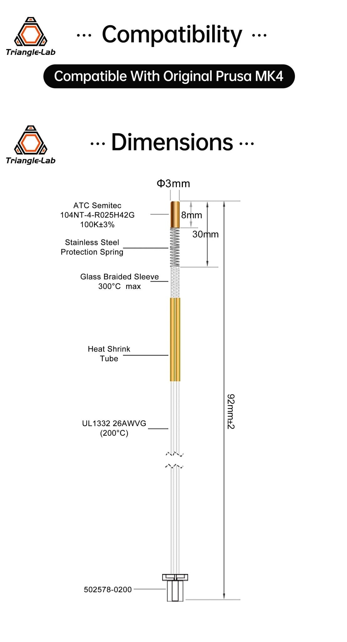 Prusa Comptiable Thermistor Cartridge (MK4) (Trianglelab) - TL - MK4TC - DREMC STORE