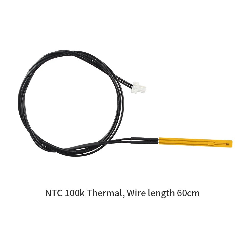 Prusa MK4 NTC 100k Thermal sensor with black wire and yellow probe on a white background