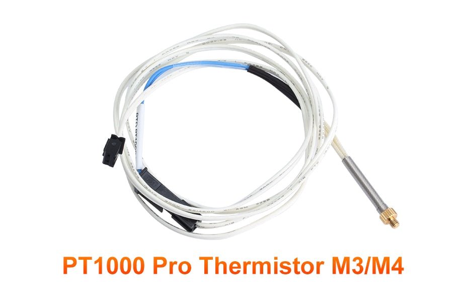 PT1000 Pro Thermistor with an extension cable, designed for high temperature applications up to 450°C, with M4 or M3 screw-in options.