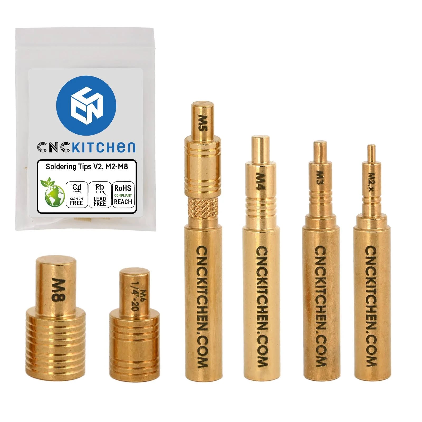 CNC Kitchen Soldering Tips V2 for M2,x, M3, M4, M5, M6+1/4", M8