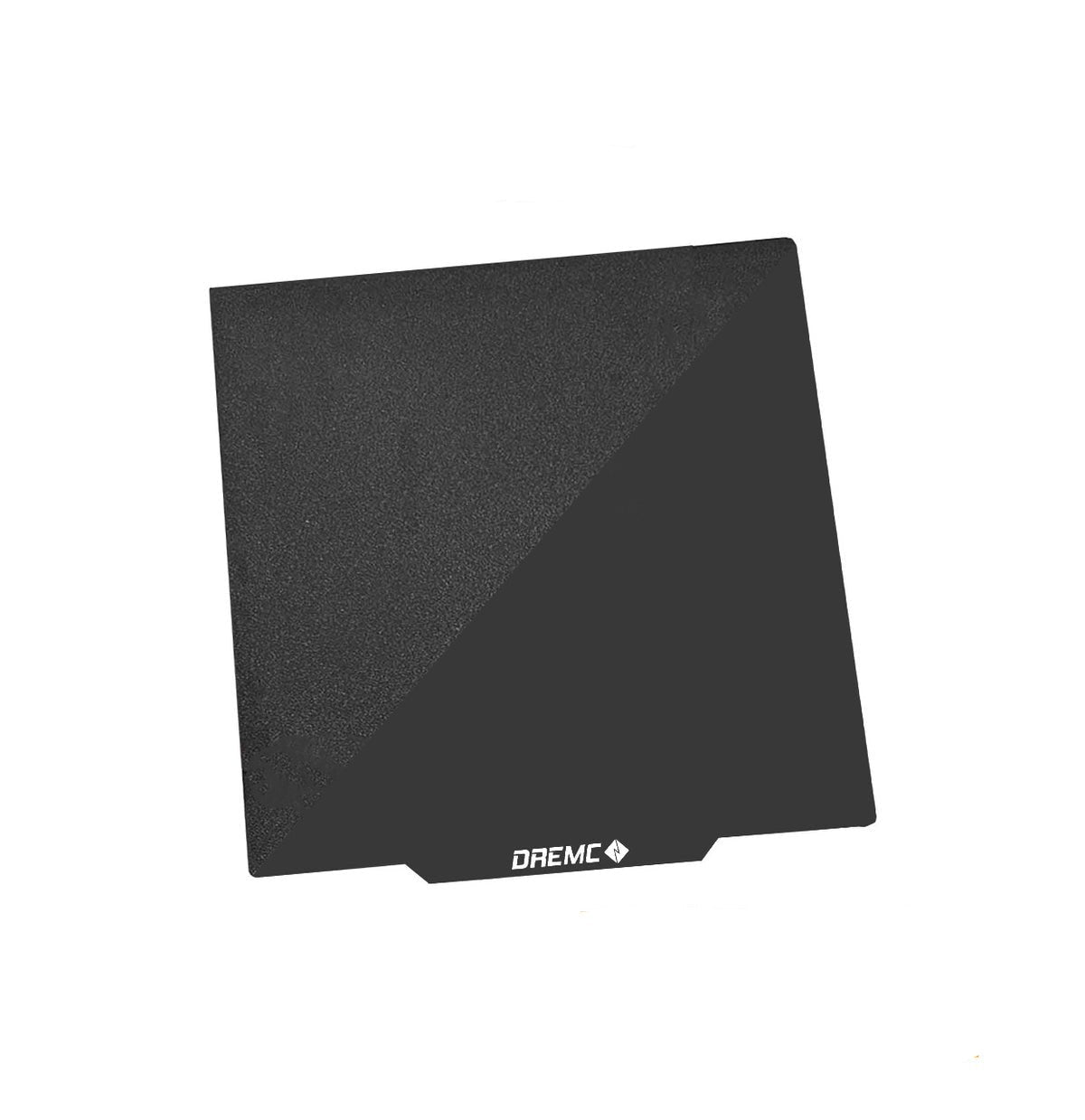 A black PEI build plate for 3D printers with the DREMÉ brand logo visible.