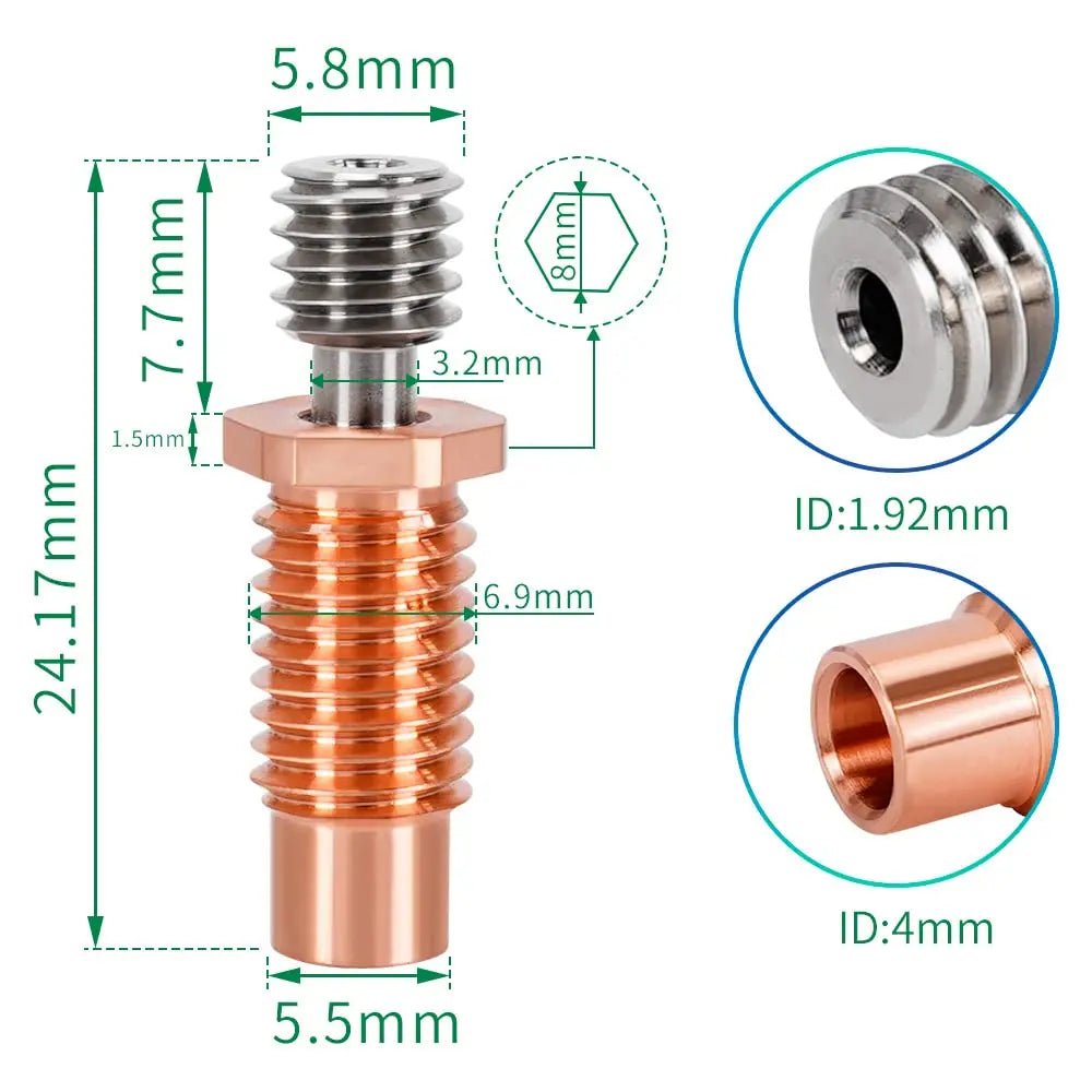 Titanium Alloy All Metal Heat Break for for V6 / Volcano Heater Block Hotend - 09017001 - DREMC STORE