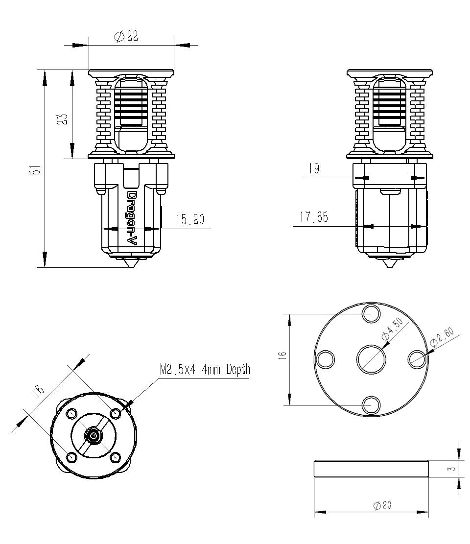Trianglelab Dragon Ace™ Hotend (PT1000) Black - Standard - TL - DRAGON - ACE - PT1000 - DREMC STORE