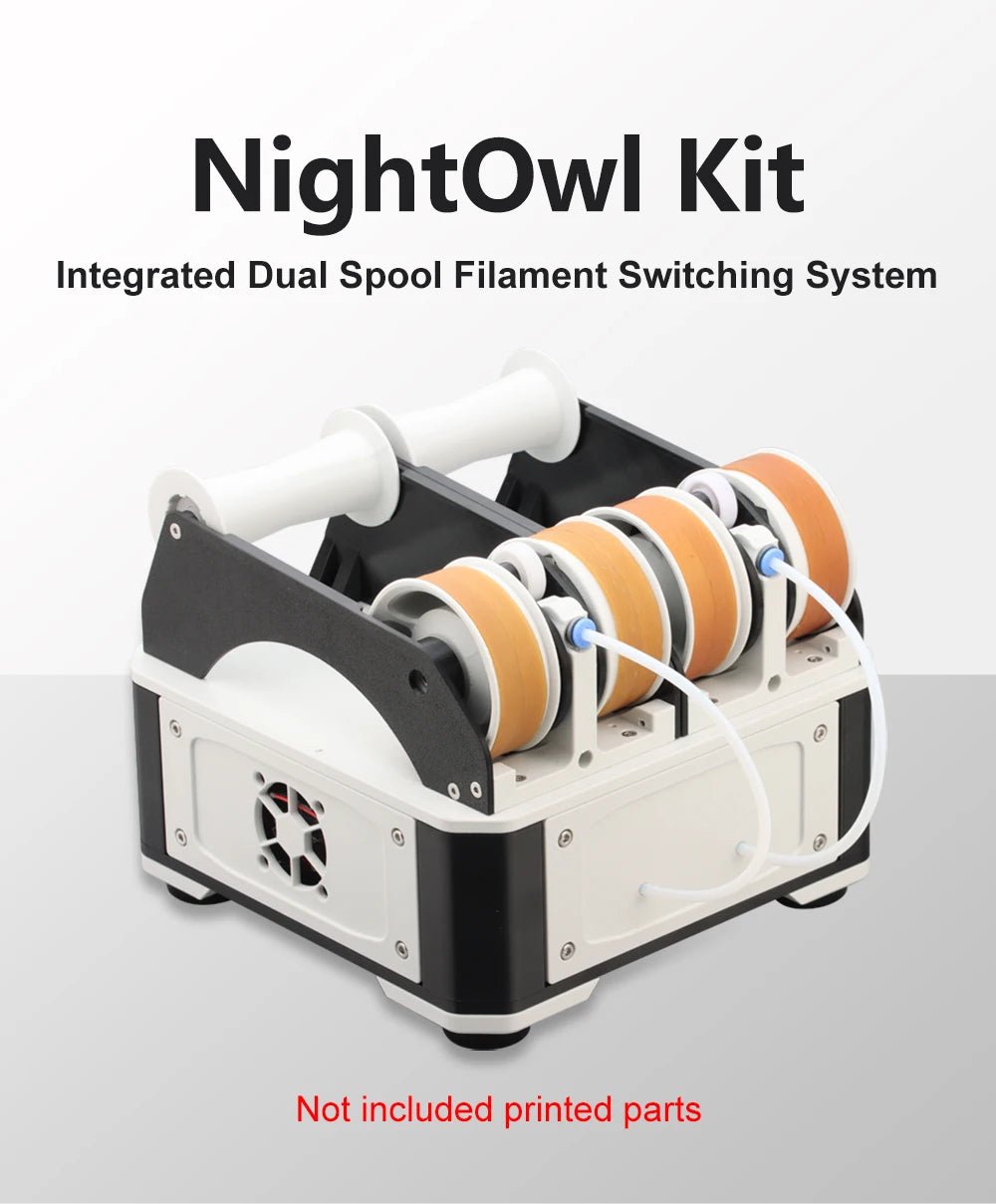 NightOwl Kit integrated dual spool filament switching system on a white background