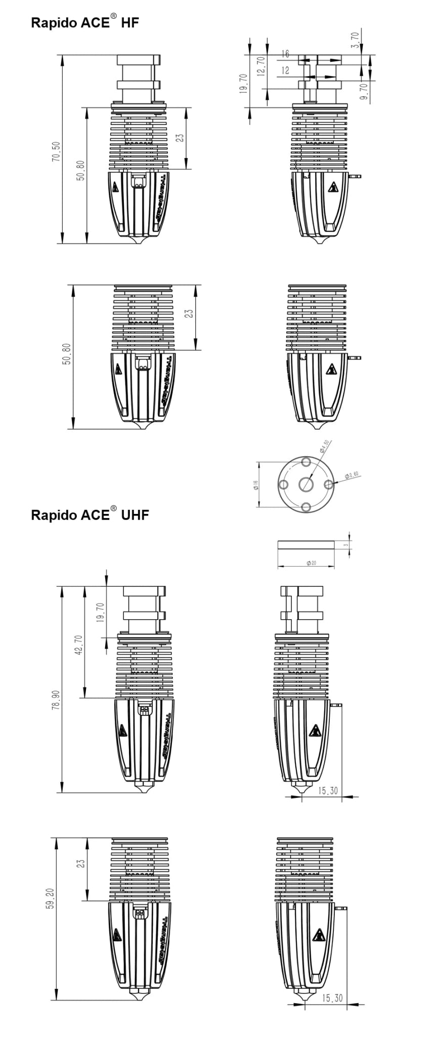Trianglelab Rapido Ace™ Hotend UHF (PT1000) Black - TL - RAPIDO - ACE - PT1000 - DREMC STORE