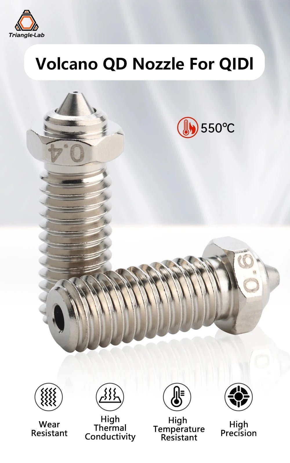 Trianglelabs QD Nozzles for QIDI X - Max 3 QIDI X - Plus 3 QIDI X - Smart 3 - 0.4mm (1pc) - T - QIDIQD - N - 04 - DREMC STORE