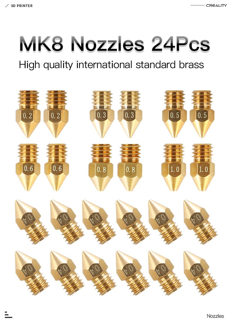24PCS MK8 Nozzles Package for Creality Ender 3/5 3D Printers - 4007010004 - DREMC STORE
