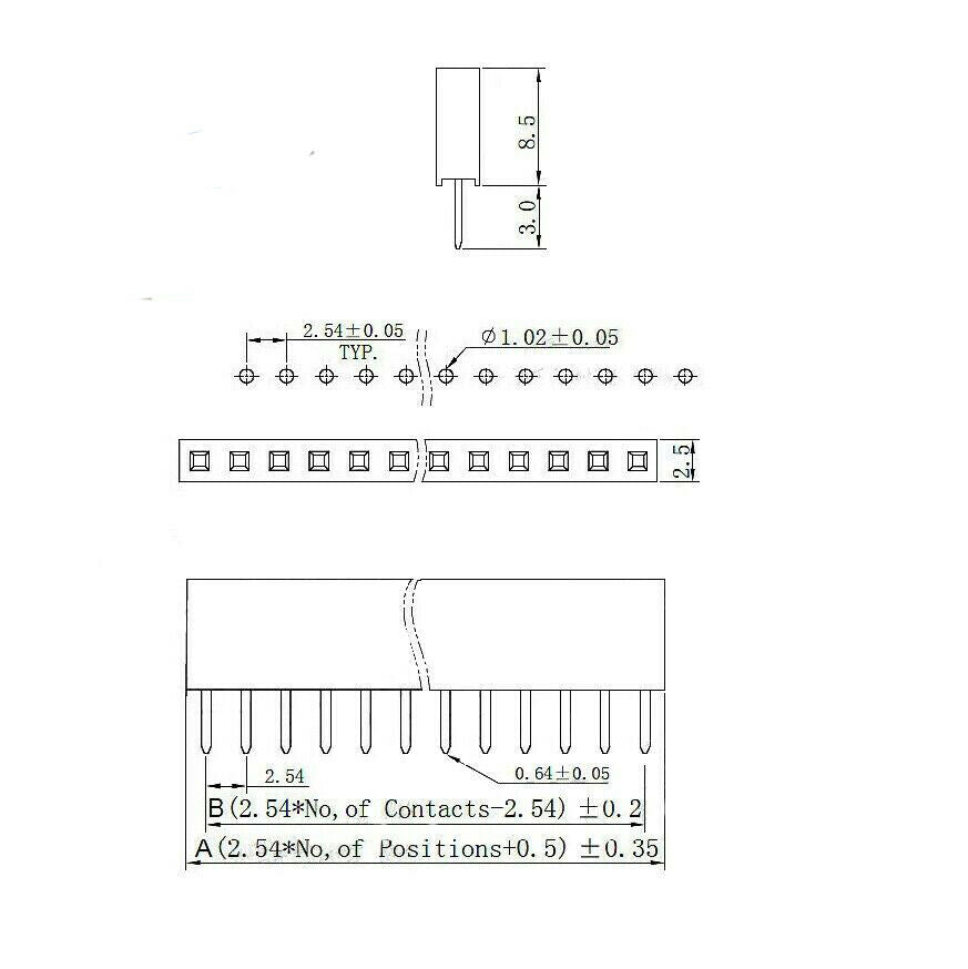 2.54mm Pitch Female Header Socket Connector Strips 40Pin Single Row