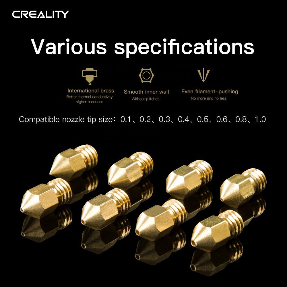 5PCS Creality MK8 Brass Nozzle 3D Printing (0.2mm - 1.0mm) - 0.2mm - 4004020003 - DREMC STORE