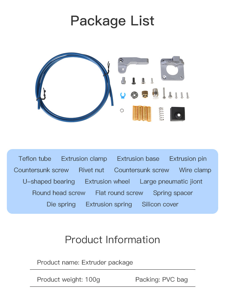 Creality Ender 3/5 CR-10 Series All Metal Extruder & Capricorn PTFE Upgrade Kit