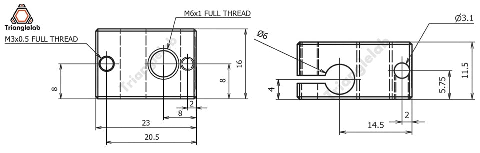 Trianglelab V6 Compatible Aluminum Heat Block Cartridge Style