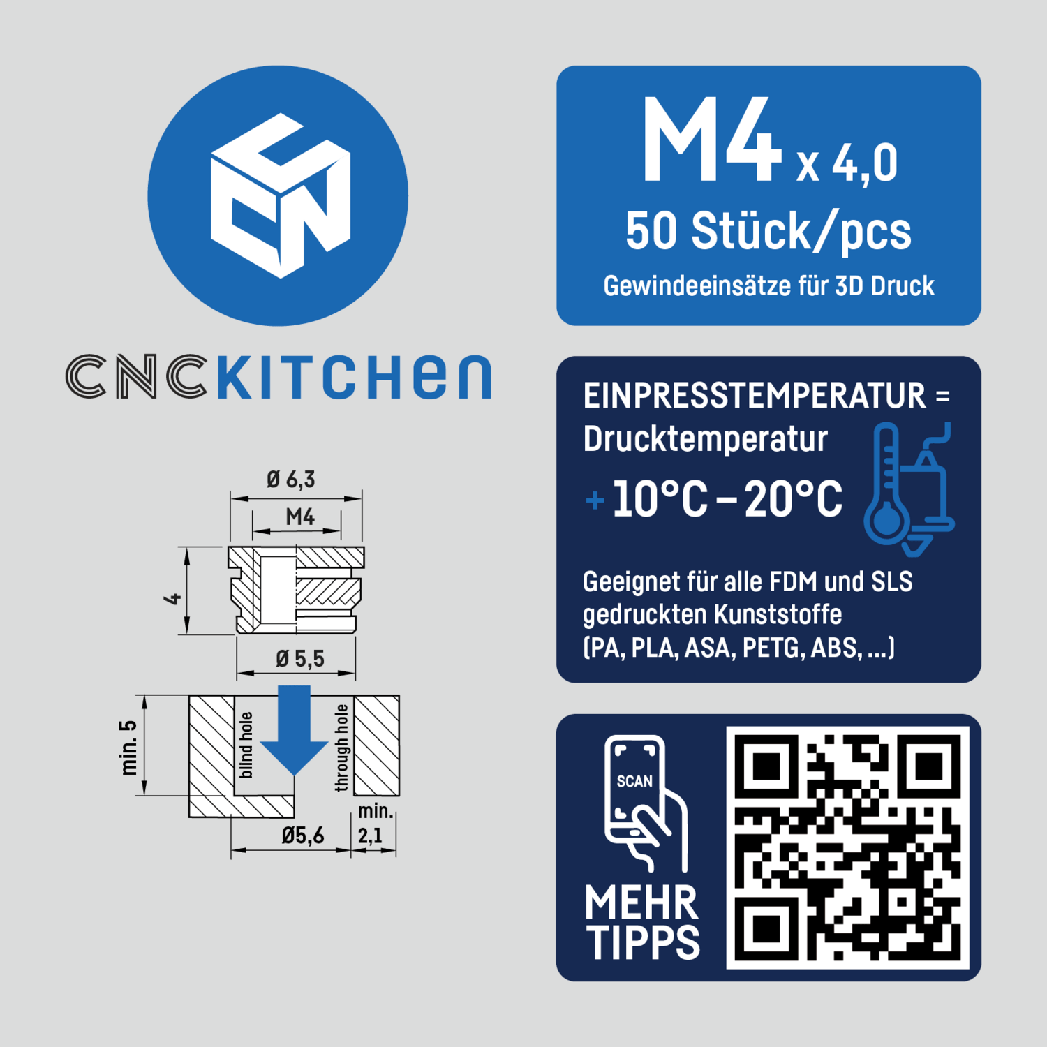 CNC Kitchen Threaded Insert M2 / M2.5 / M3 / M4 / M5 / M6 / M8 / M10 / 1.4" - M4 - B09FXNLYTN - DREMC STORE
