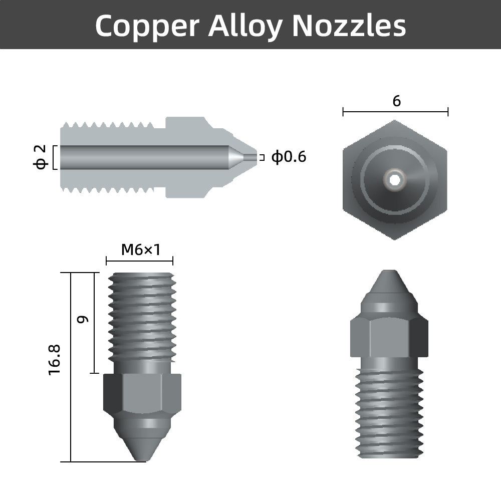 Ender 5 S1 / Ender - 7 / Ender 3 V3 SE High Speed M6 Copper Plated Nozzle - 0.4mm + 0.6mm - 4007010127 - DREMC STORE