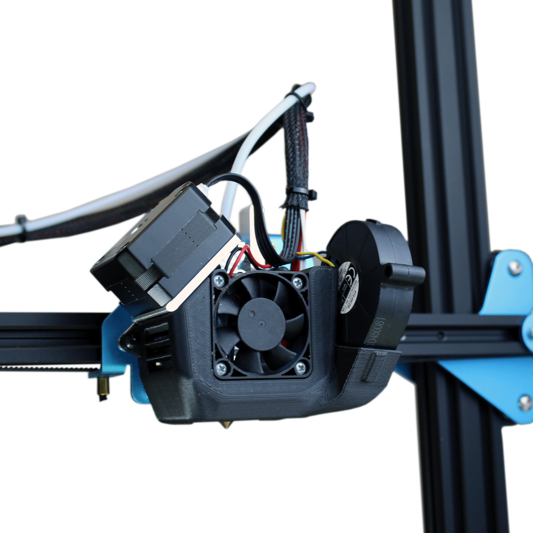 Close-up image of a Micro Swiss NG™ Direct Drive Extruder mounted on a 3D printer frame.