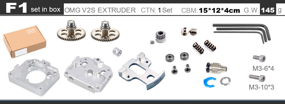 OMG V2S All Metal Dual Gear Extruder Bowden Kit (F1 - Set) Black Edition - F1 - Set - DREMC STORE