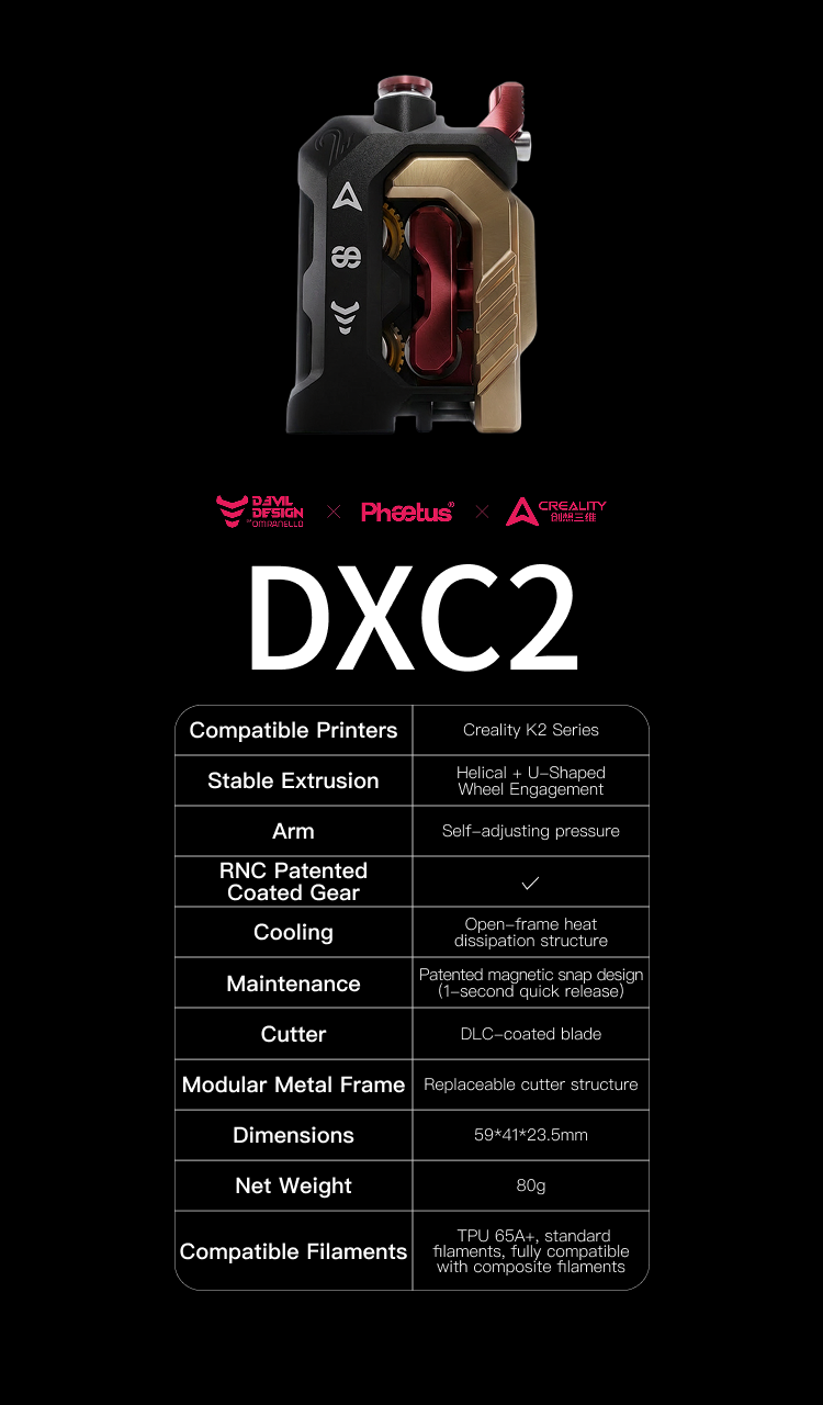 Phaetus DXC 2 Extruder for Creality K2 Series