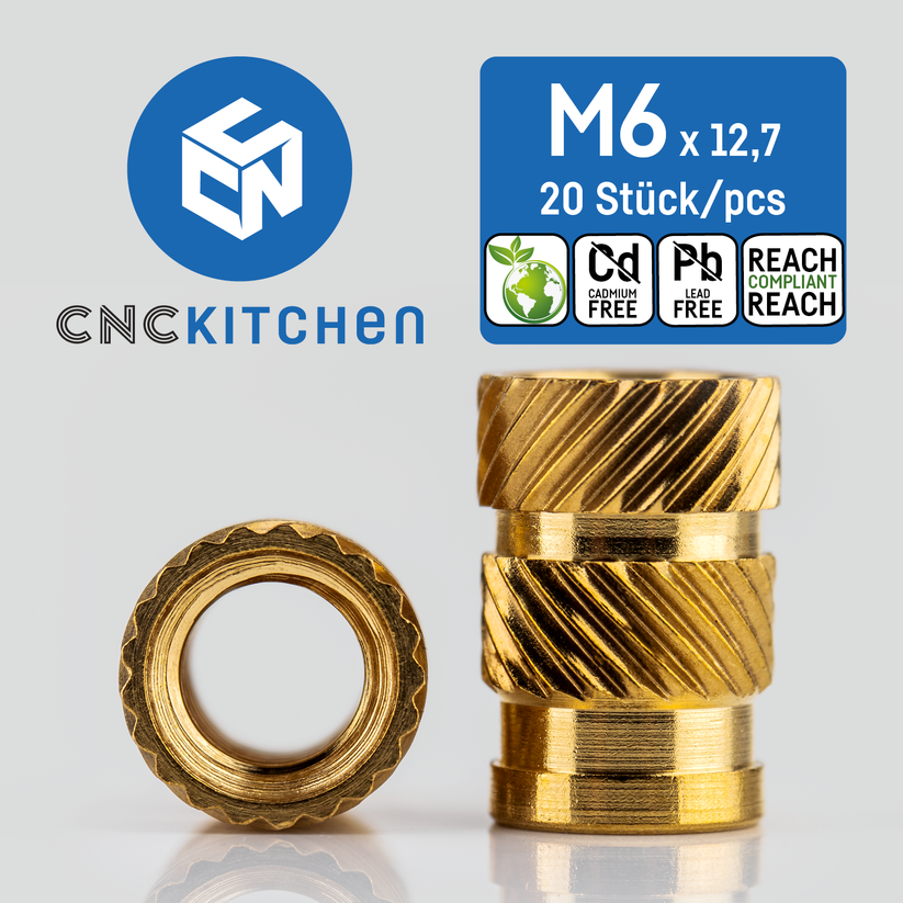 CNC Kitchen Threaded Insert M2 / M2.5 / M3 / M4 / M5 / M6 / M8 / 1.4"