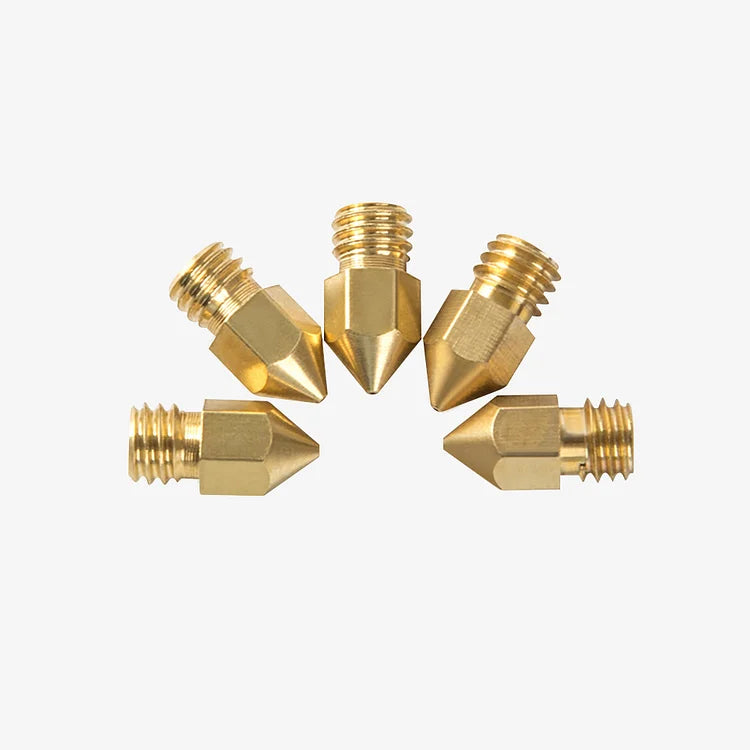 A collection of 5 Creality MK8 brass nozzles for 3D printers, displayed against a white background.