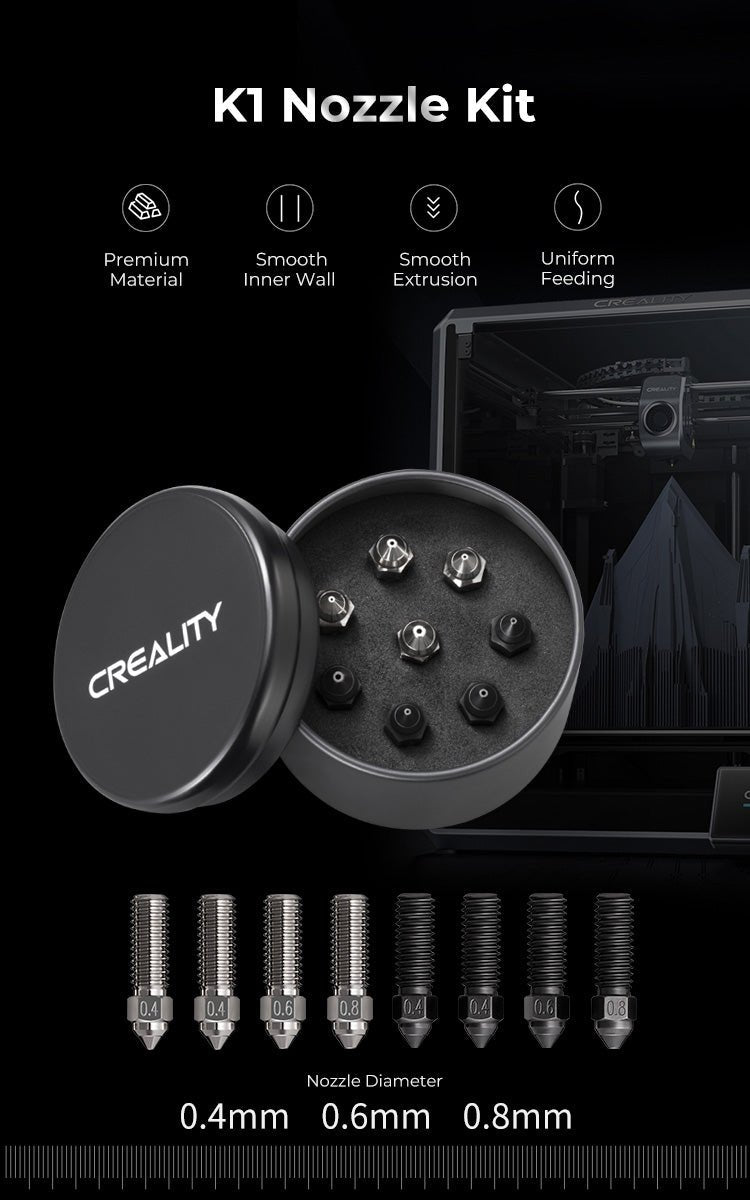 8PC Creality K1 & K1 Max Hardened Steel & Copper Alloy Nozzle Kit - 4008030052 - DREMC STORE