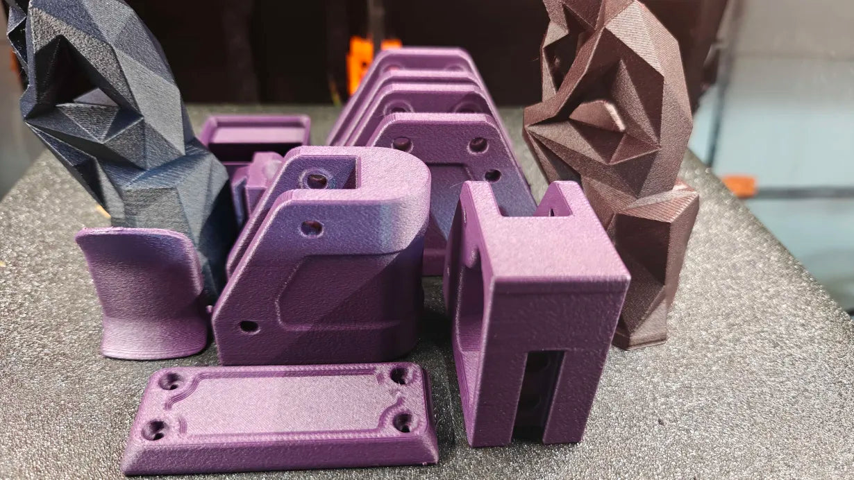 FRAKS Flexarm Printed Parts Sample Printed in DREMC ASA CF Purple