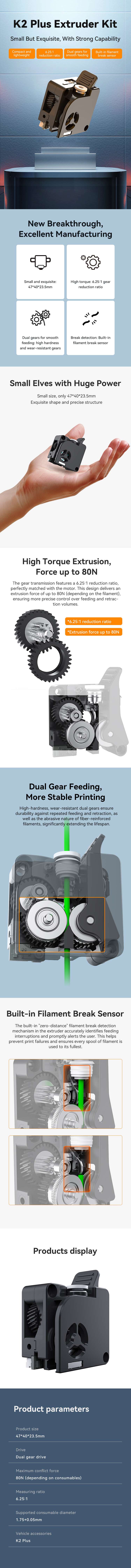 K2 Plus Extruder Marketing Information, show the light weight extruder. 
