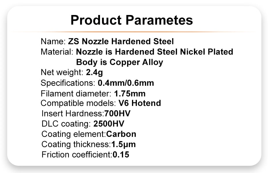 Trianglelab 1PC ZS V6 RepRap 1.75 Hardened Steel Tip Nozzle