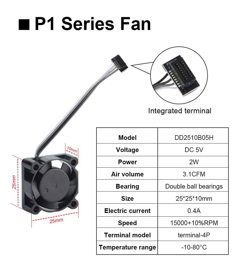 2510 Axial Hotend Fan 5V by Trianglelab for Bambu P1 Series