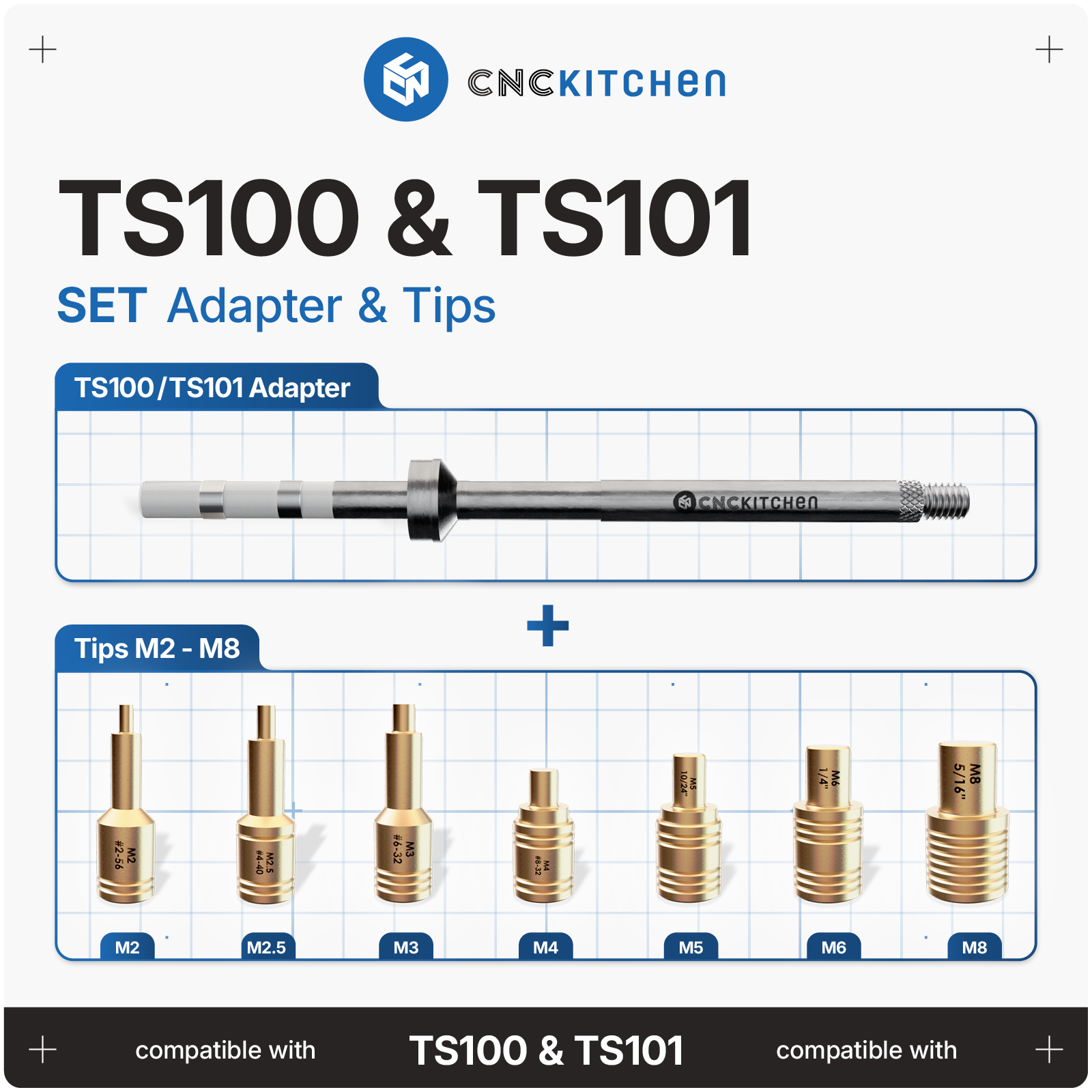 CNC Kitchen TS100/101 Soldering Adapter + Tips Set