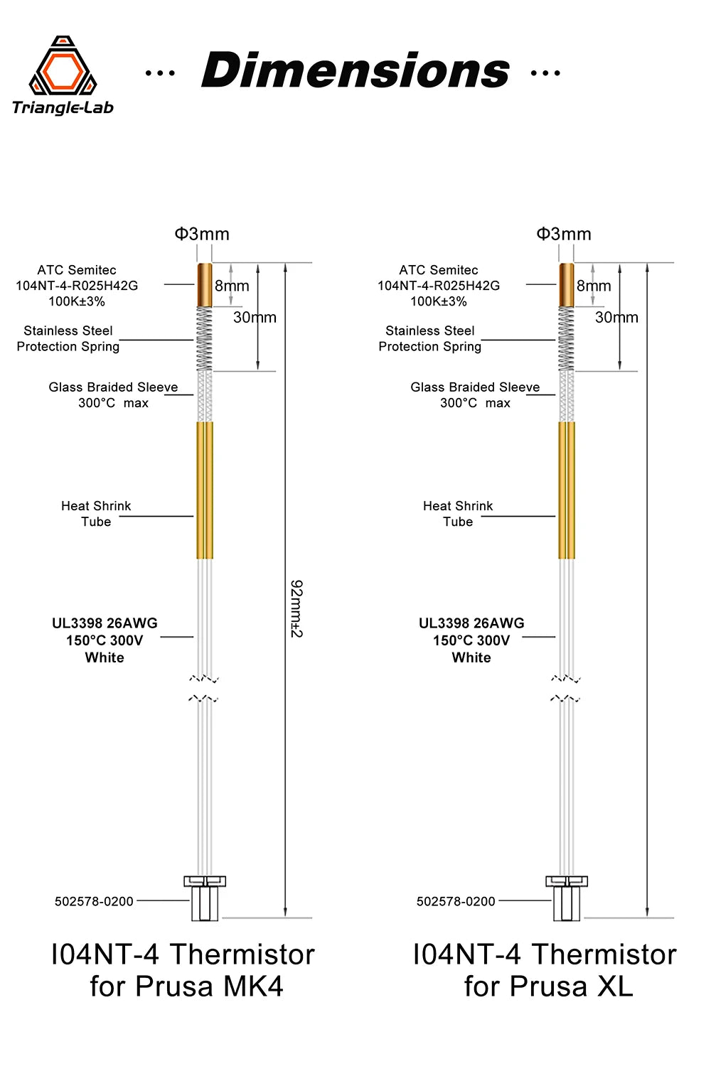 Prusa Comptiable Thermistor Cartridge (Prusa XL/MK4) (Trianglelab)