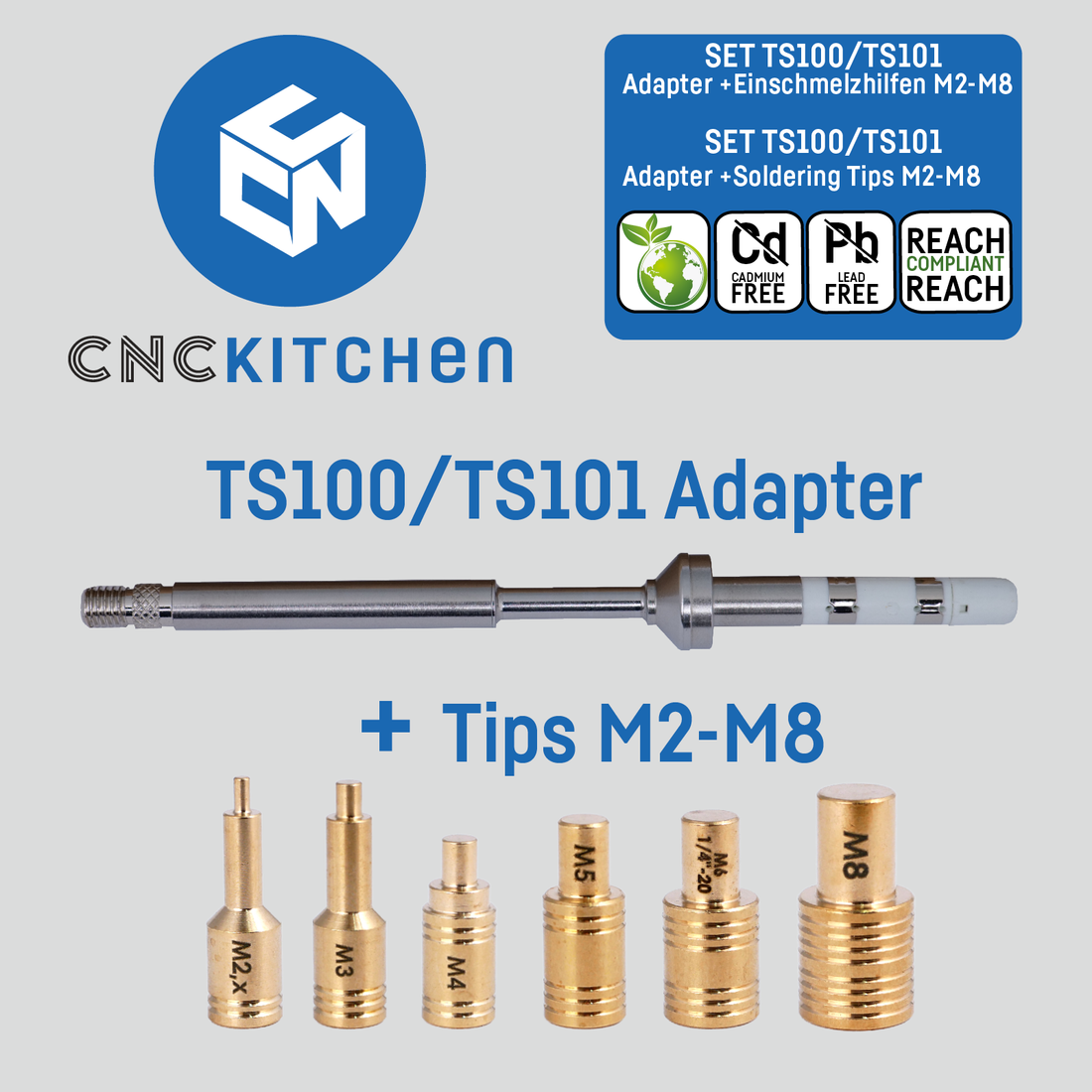 CNC Kitchen TS100/101 Soldering Adapter + Tips Set